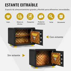 Caja Fuerte en Acero Caja de Seguridad Electrónica con Teclado Numérico y Digitales para Casa Oficina Empresa Negro 40 x 30 x 31 cm