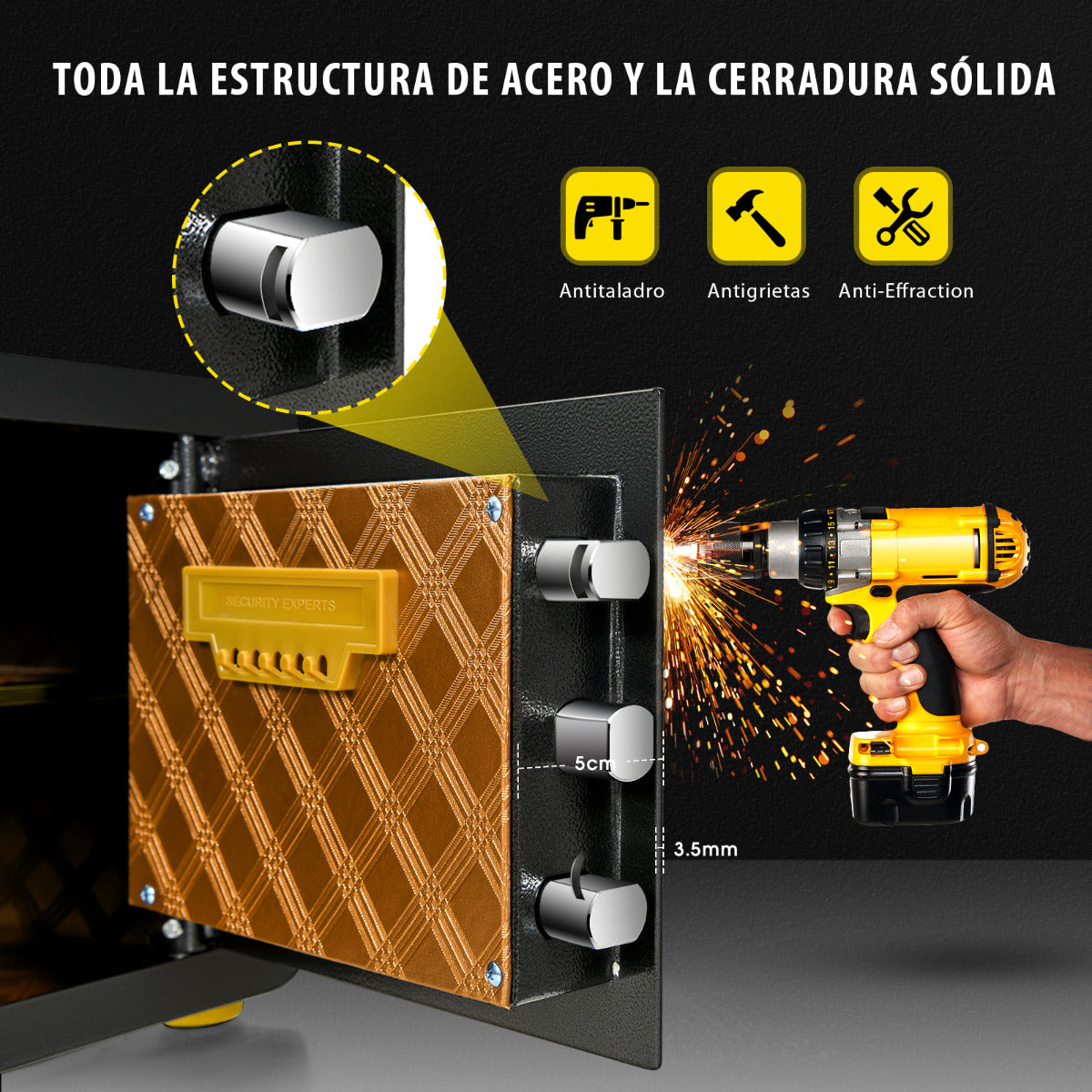 Caja Fuerte en Acero Caja de Seguridad Electrónica con Teclado Numérico y Digitales para Casa Oficina Empresa Negro 40 x 30 x 31 cm