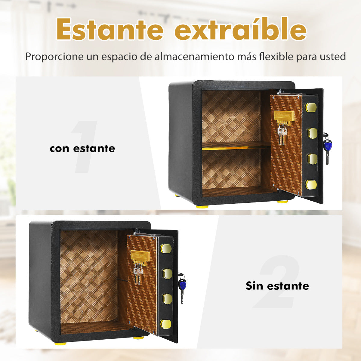 Caja Fuerte Caja de Seguridad Electrónica en Acero con Teclado Numérico Llave Sistema Alarma para Casa Hotel Oficina Negro 36 x 31 x 41 cm