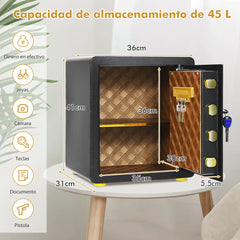 Caja Fuerte Caja de Seguridad Electrónica en Acero con Teclado Numérico Llave Sistema Alarma para Casa Hotel Oficina Negro 36 x 31 x 41 cm