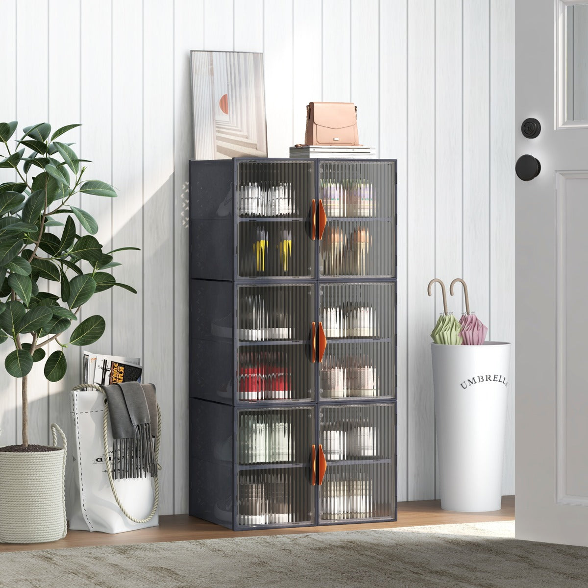 Cajas de Almacenamiento de 12 Cubos con Cubiertas Juego de 6 Cajas de Plástico Apilables Organizador para Zapatos Ropa Juguetes Gris