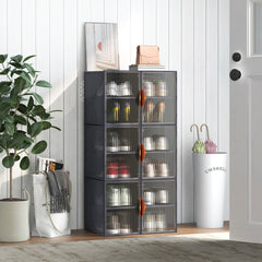 Cajas de Almacenamiento de 12 Cubos con Cubiertas Juego de 6 Cajas de Plástico Apilables Organizador para Zapatos Ropa Juguetes Gris