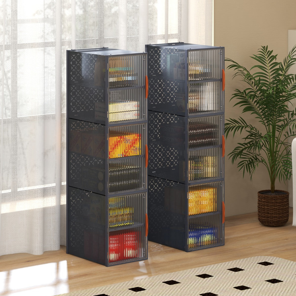 Cajas de Almacenamiento de 12 Cubos con Cubiertas Juego de 6 Cajas de Plástico Apilables Organizador para Zapatos Ropa Juguetes Gris