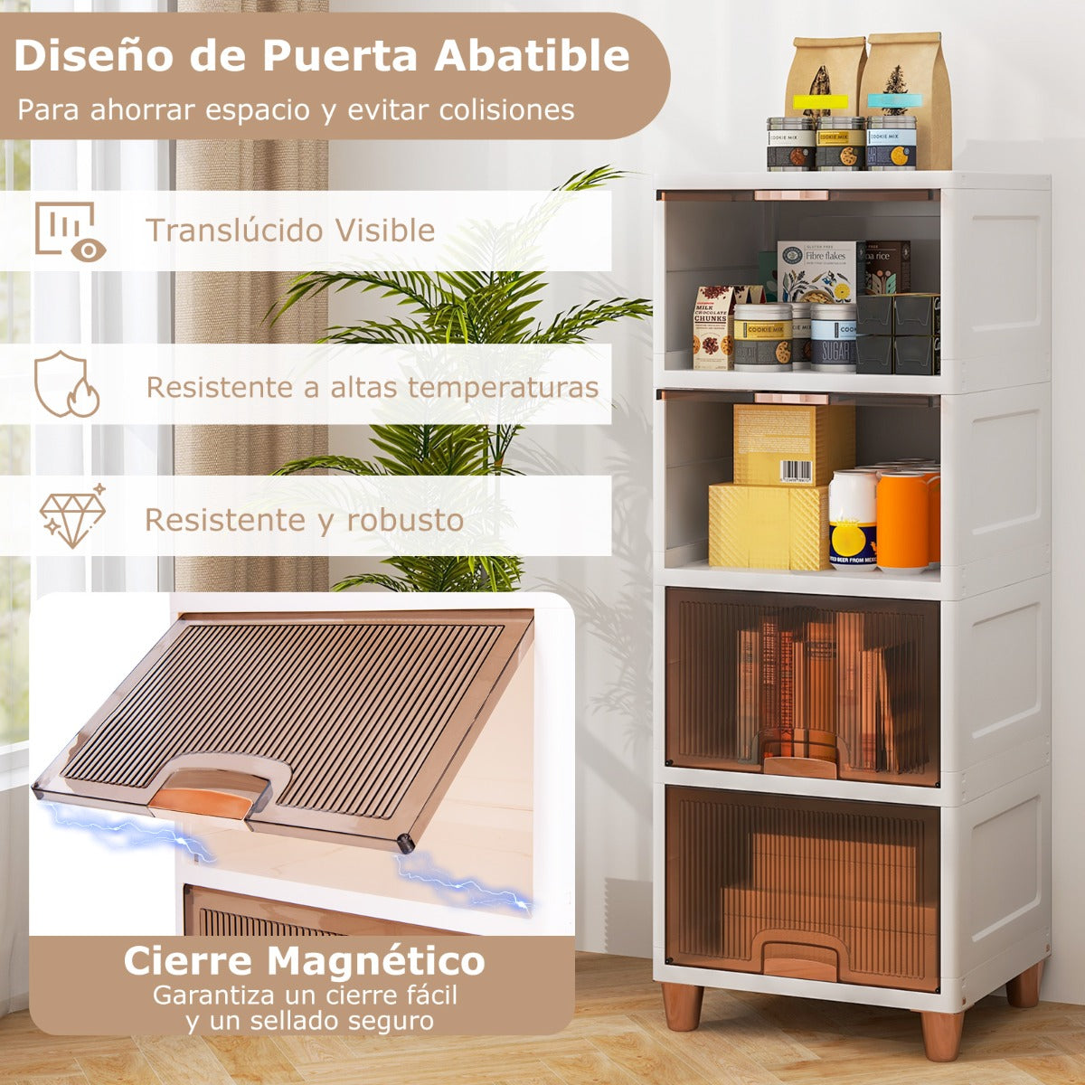 Caja de Almacenamiento de 150 L con Tapas Contenedor Apilable de 4 Niveles con Puertas Organizador de Plástico para Dormitorio Cocina Blanco