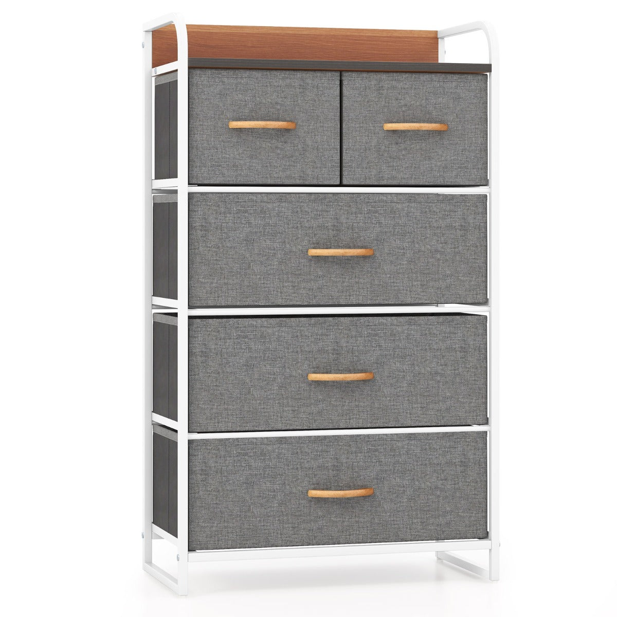 Cajonera con 5 Cajones Organizador Vertical con Cajones Plegables en Tejido Cómoda en Acero y Madera para Entrada 58 x 29 x 99,5 cm Gris
