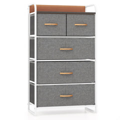 Cajonera con 5 Cajones Organizador Vertical con Cajones Plegables en Tejido Cómoda en Acero y Madera para Entrada 58 x 29 x 99,5 cm Gris