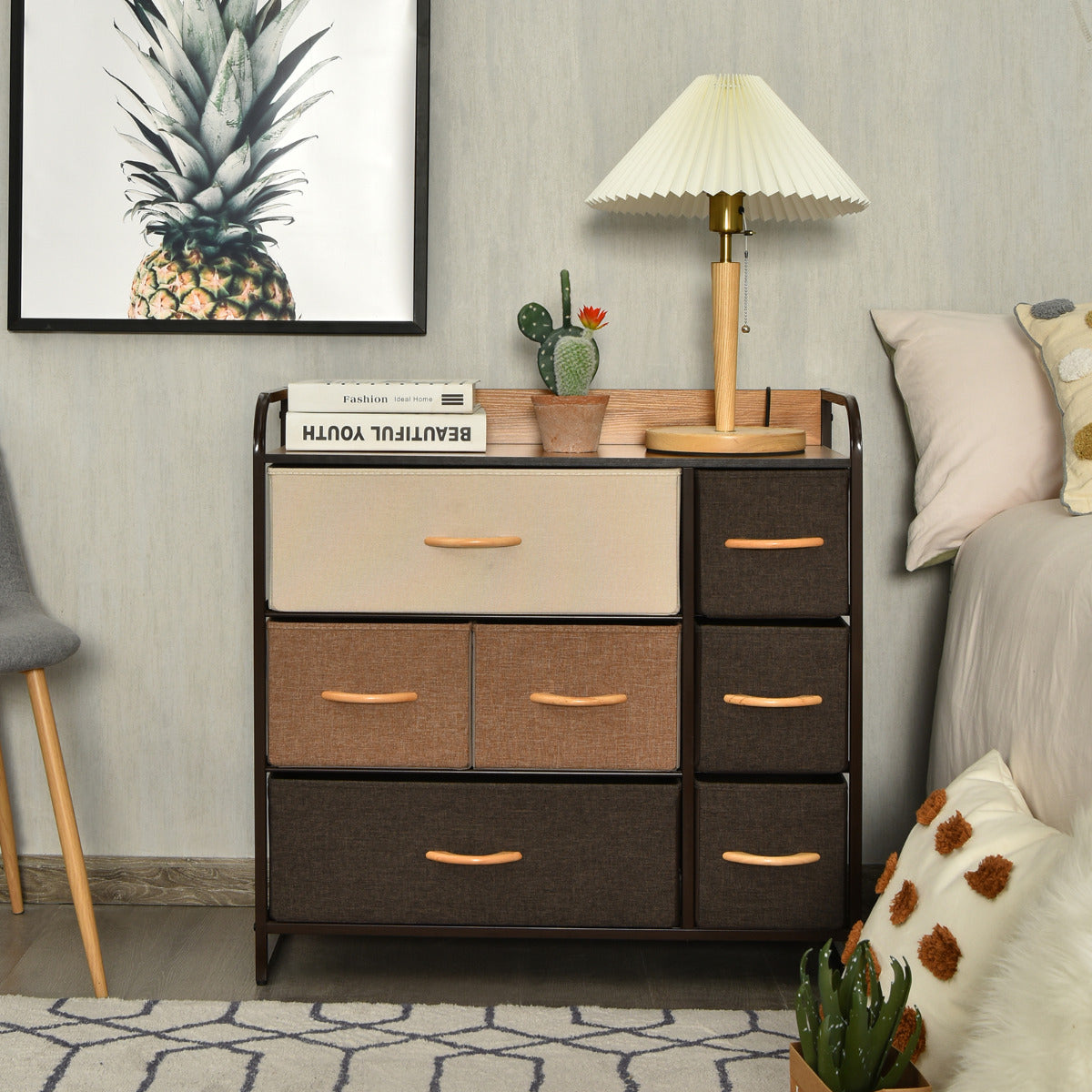 Cajonera con 7 Cajones Organizador Amplio con Cajones Plegables en Tejido Cómoda para Pasillo Vestidor Dormitorio Habitación 80 x 29 x 79 cm