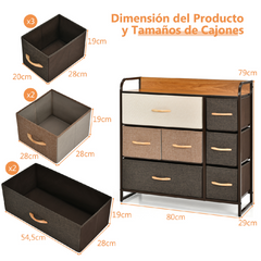 Cajonera con 7 Cajones Organizador Amplio con Cajones Plegables en Tejido Cómoda para Pasillo Vestidor Dormitorio Habitación 80 x 29 x 79 cm