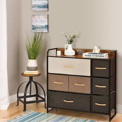 Cajonera con 7 Cajones Organizador Amplio con Cajones Plegables en Tejido Cómoda para Pasillo Vestidor Dormitorio Habitación 80 x 29 x 79 cm