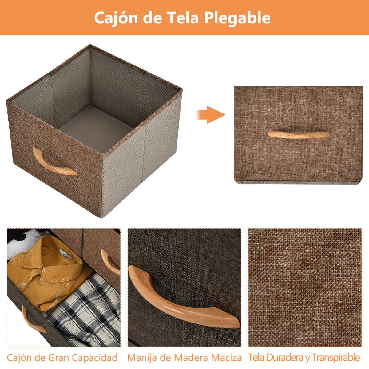 Cajonera con 7 Cajones Organizador Amplio con Cajones Plegables en Tejido Cómoda para Pasillo Vestidor Dormitorio Habitación 80 x 29 x 79 cm