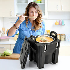 Calentador de Alimentos Portátil Apilable de 30 L con Barril de Acero Inoxidable 2 Asas 4 Ruedas Calentador de Sopa para Camping Negro