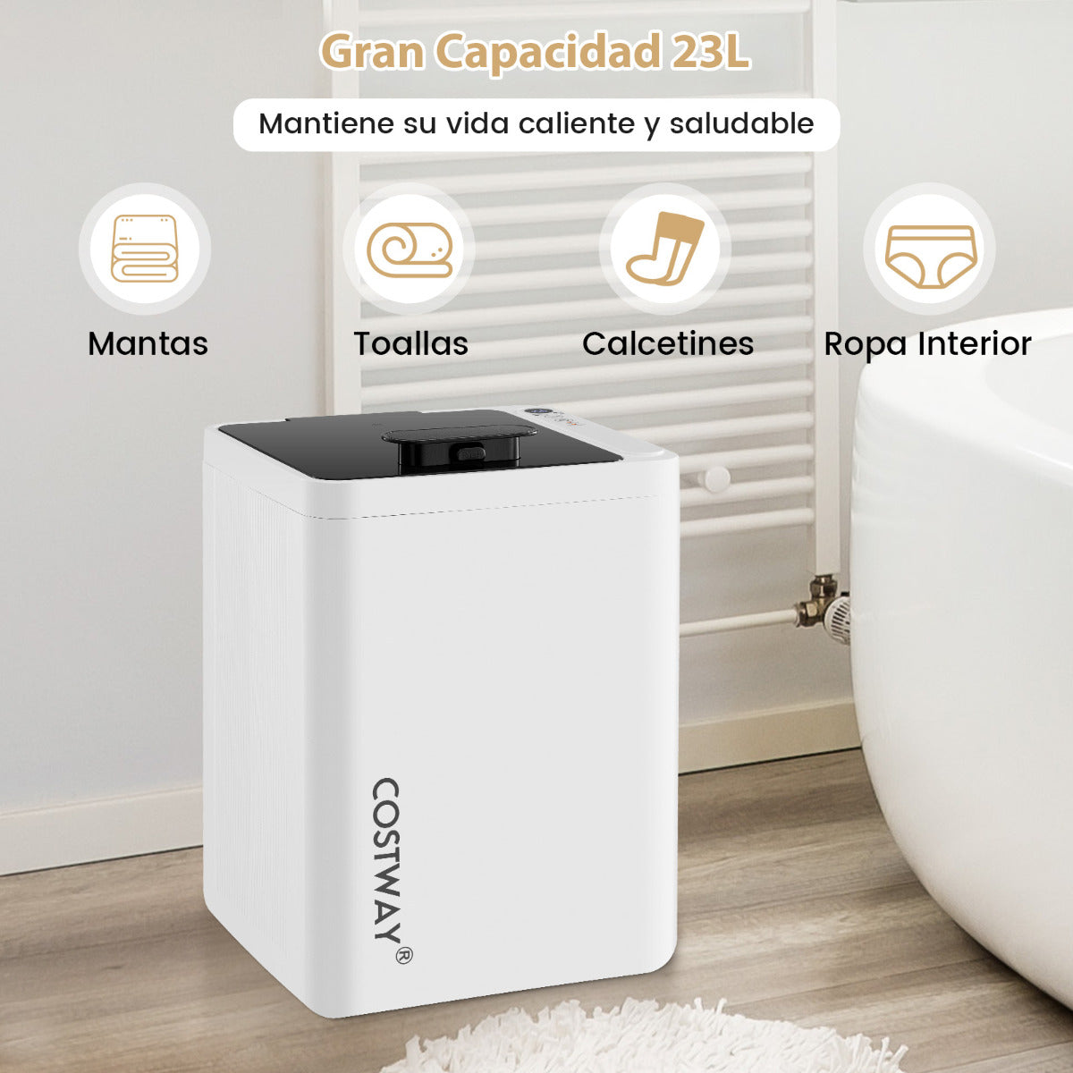Calentador de Toallas Cubeta de Calentador de Toallas de Lujo con Apagado Automático Temporizador y Pantalla LED 23L SPA 114 x 178 cm Blanco