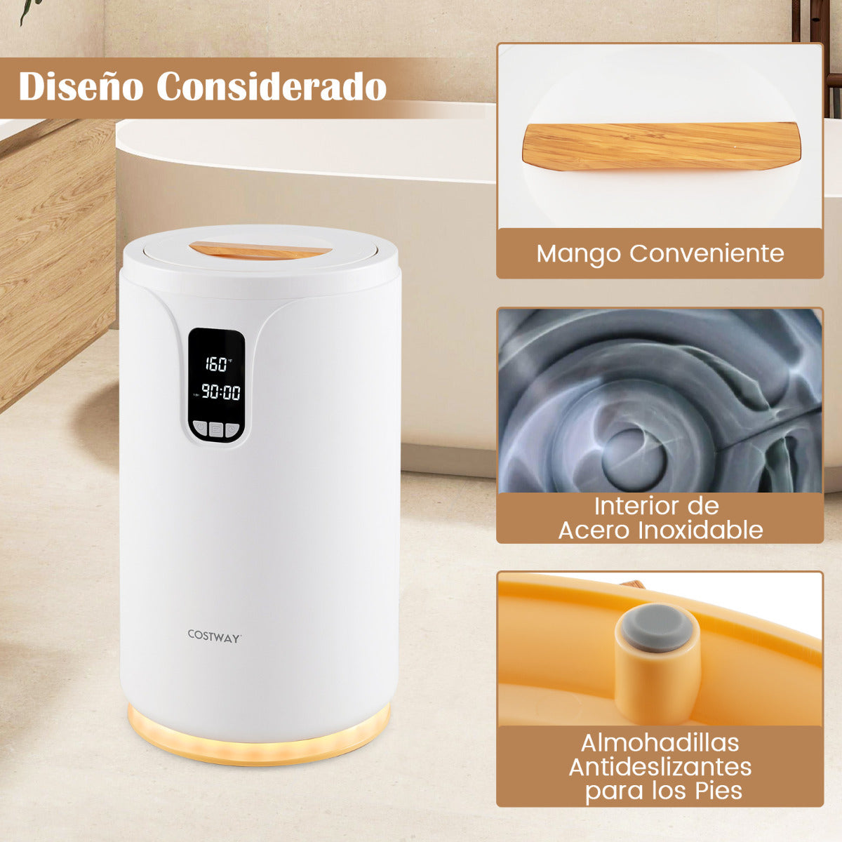 Calentador de Toallas para Baño Calentador de Mantas de 20L con Luz LED Temporizador Bloqueo Infantil Cubo Portátil 114 x 178 cm Blanco