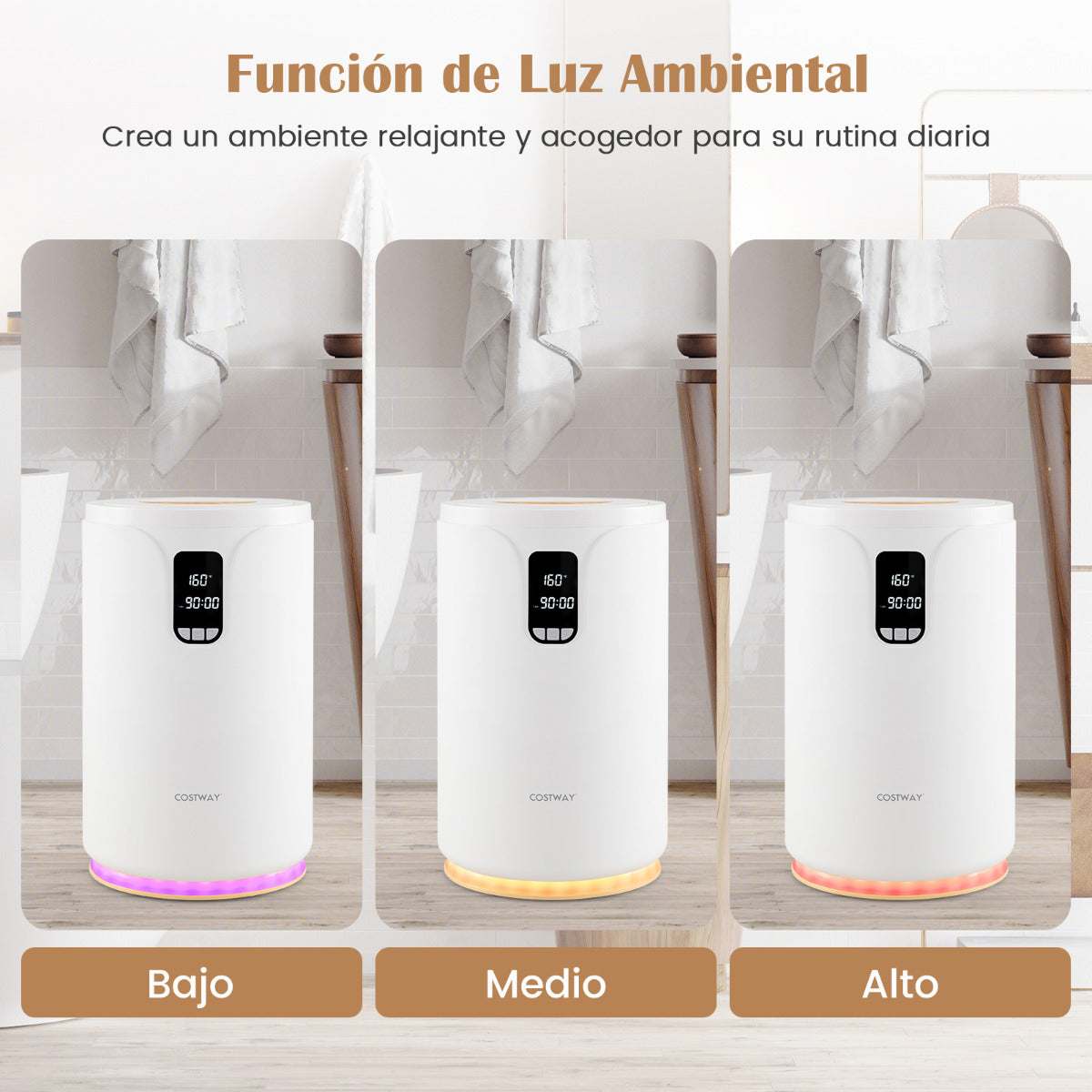 Calentador de Toallas para Baño Calentador de Mantas de 20L con Luz LED Temporizador Bloqueo Infantil Cubo Portátil 114 x 178 cm Blanco