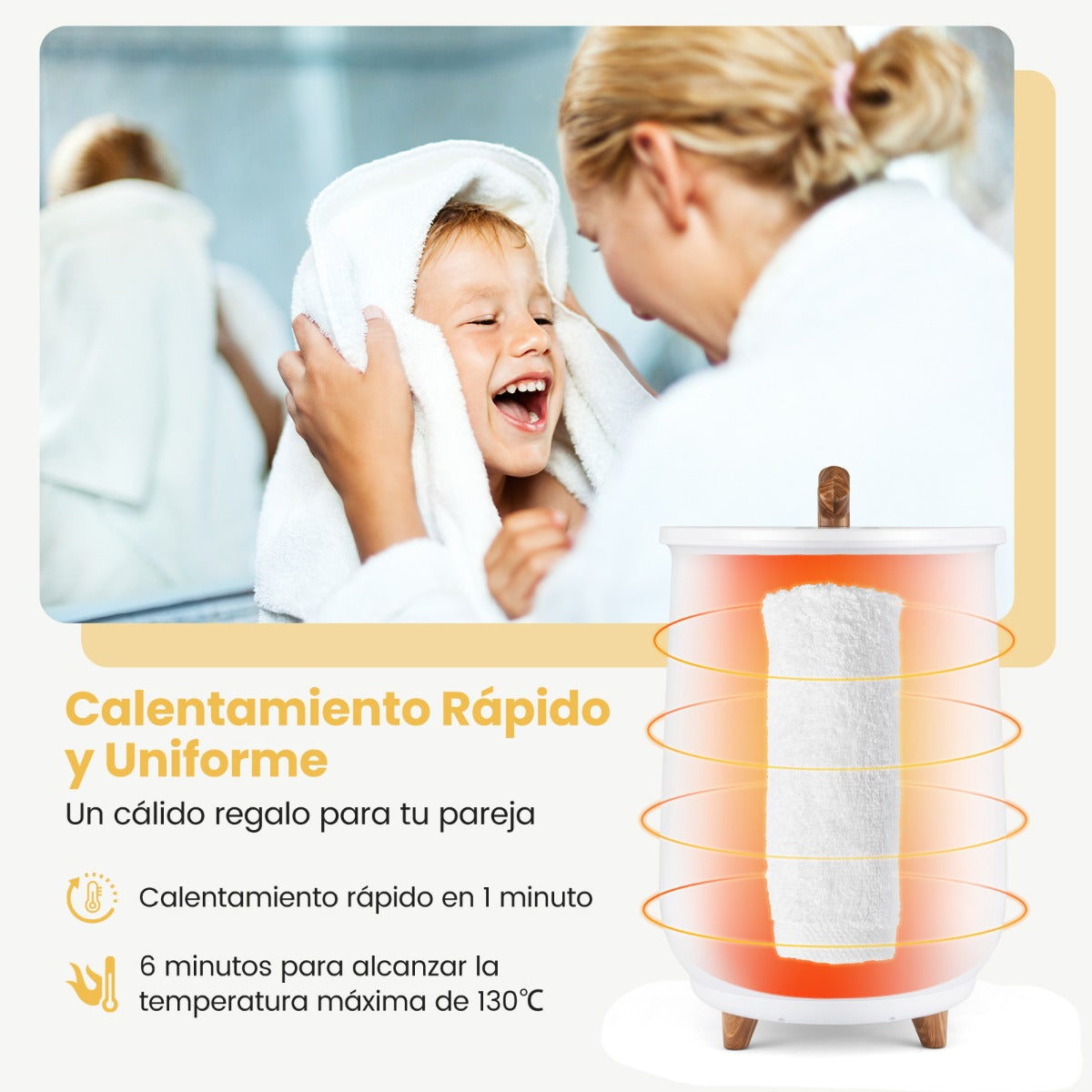 Calentador de Toallas Cubo 20L con 3 Niveles de Calentamiento Temporizador y Apagado Automático Blanco