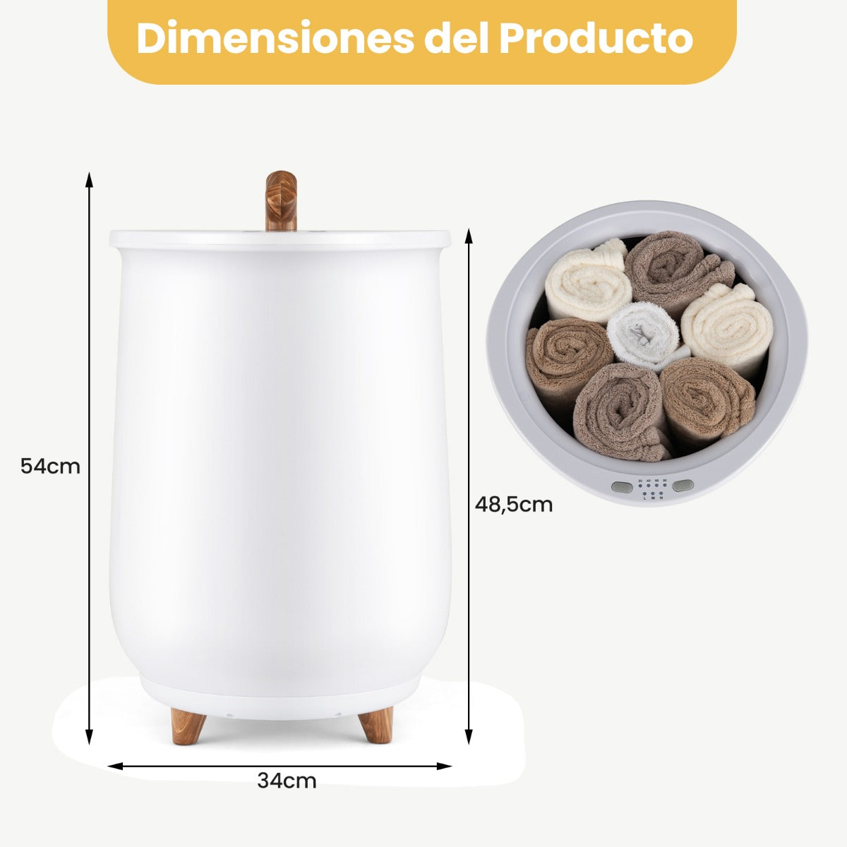Calentador de Toallas Cubo 20L con 3 Niveles de Calentamiento Temporizador y Apagado Automático Blanco