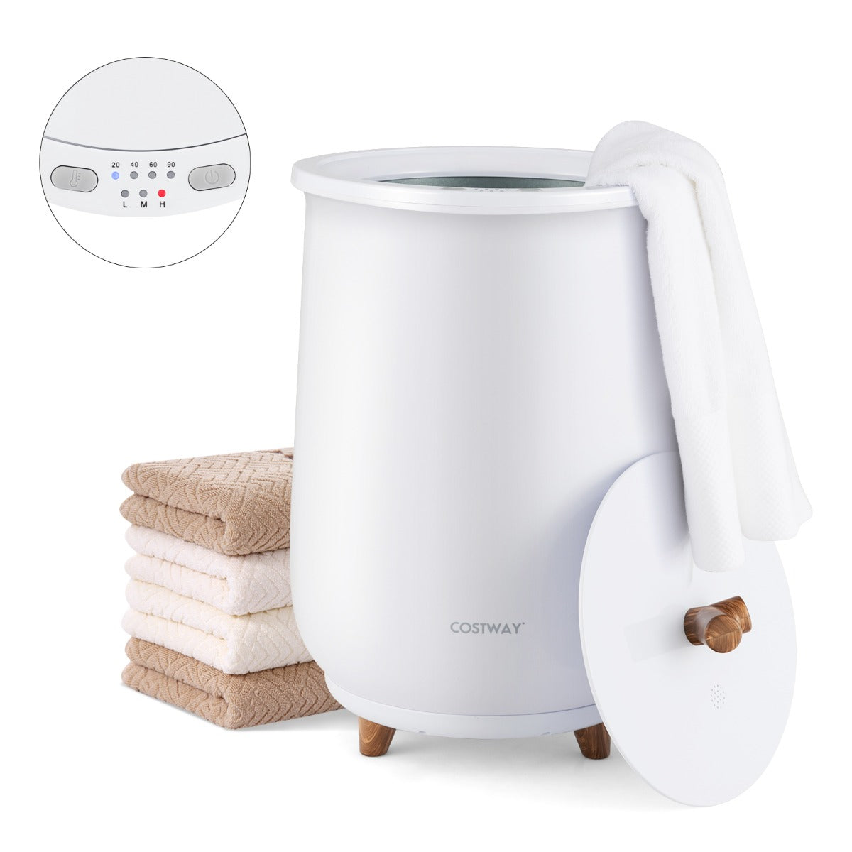 Calentador de Toallas Cubo 20L con 3 Niveles de Calentamiento Temporizador y Apagado Automático Blanco