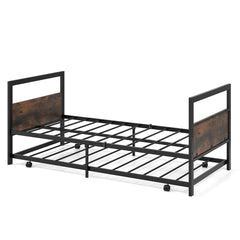 Cama Individual de Metal Cama Auxiliar Estructura de Cama con Cabecera y Pie Patas Plegables Soporte de Listones de Metal 90 x 200 CM Marrón