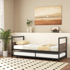 Cama Individual de Metal Cama Auxiliar Estructura de Cama con Cabecera y Pie Patas Plegables Soporte de Listones de Metal 90 x 200 CM Marrón