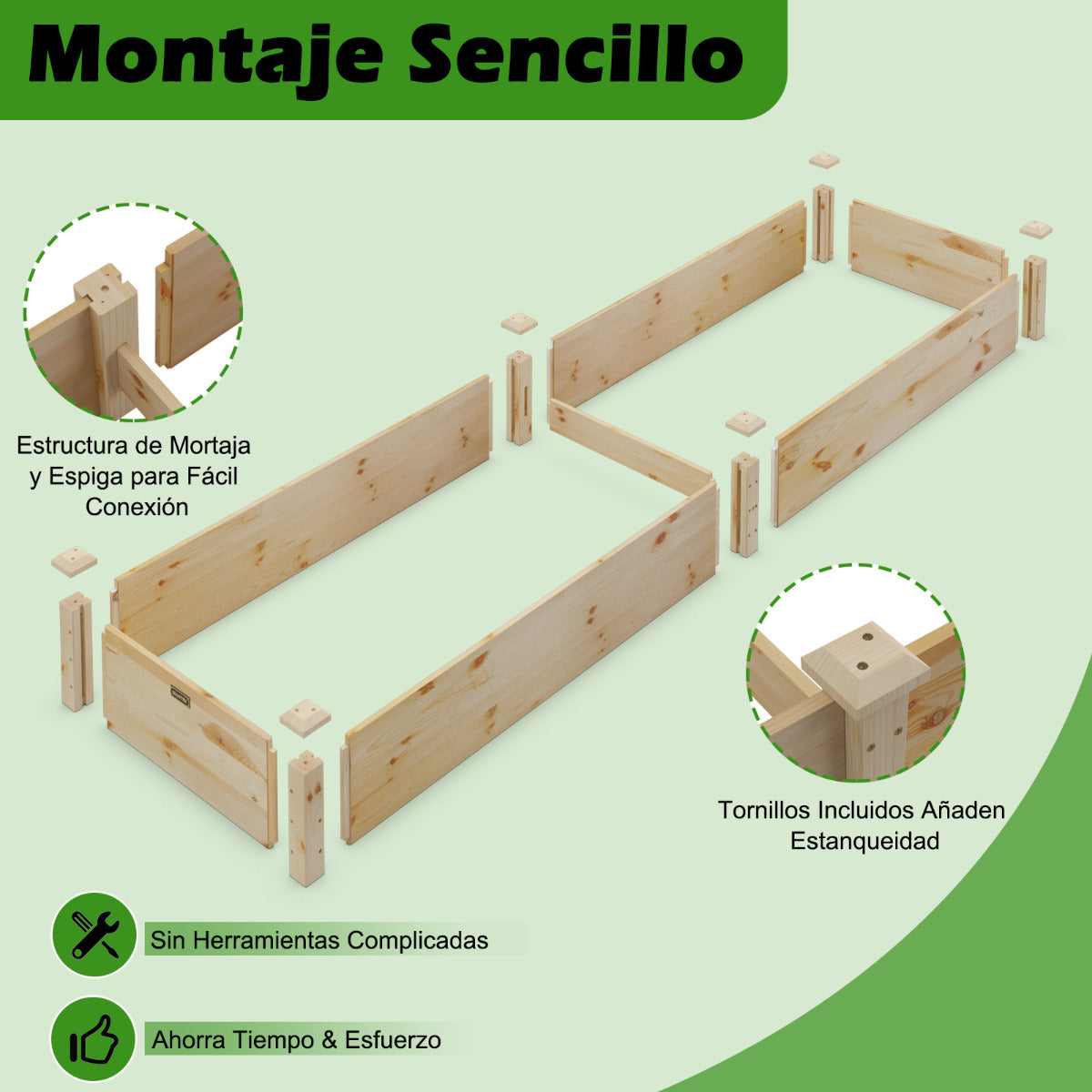 Cama de Jardín Elevada de Madera Caja de Plantas para Verduras Flores Hierbas Frutas Maceta Elevada para Patio Césped 240 x 60 x 25 cm