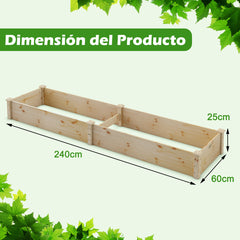 Cama de Jardín Elevada de Madera Caja de Plantas para Verduras Flores Hierbas Frutas Maceta Elevada para Patio Césped 240 x 60 x 25 cm