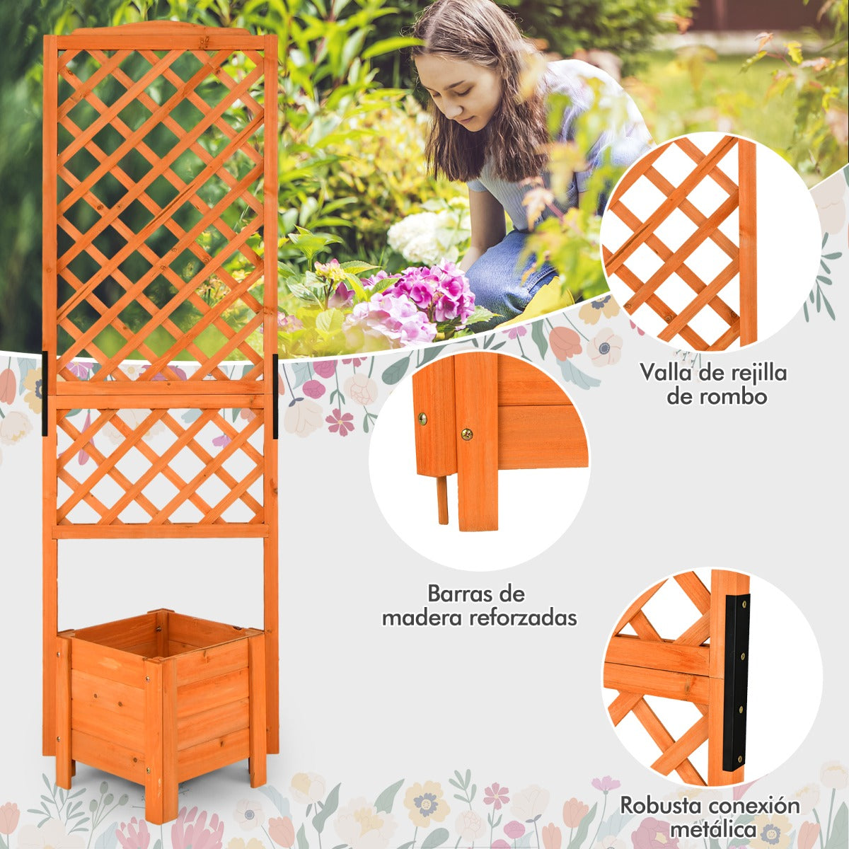 Cama de Jardín Elevada con Caja de Plantación y Orificio de Drenaje Contenedor de Plantas de 180 cm para Jardín Patio y Balcón Naranja