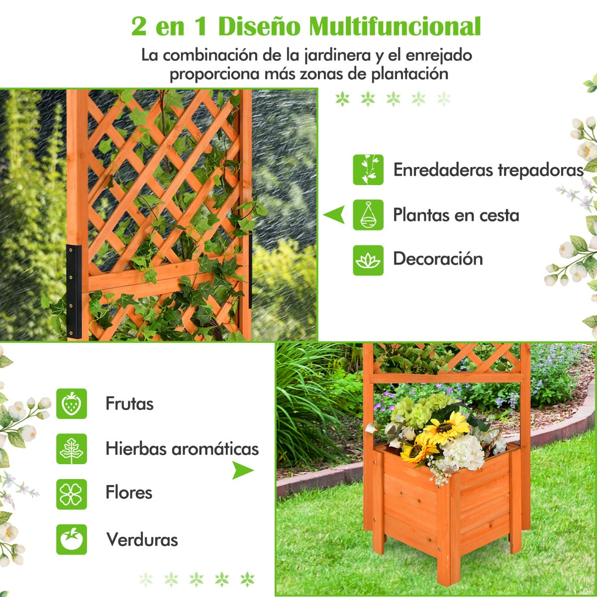 Cama de Jardín Elevada con Caja de Plantación y Orificio de Drenaje Contenedor de Plantas de 180 cm para Jardín Patio y Balcón Naranja