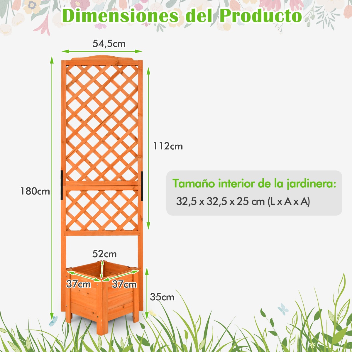 Cama de Jardín Elevada con Caja de Plantación y Orificio de Drenaje Contenedor de Plantas de 180 cm para Jardín Patio y Balcón Naranja