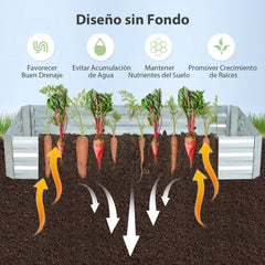 Cama de Jardín Elevada de 2 Niveles con Cubierta Invernadero y Ventanas Enrollables Jardinera sin Fondo Fácil Riego 180 x 90 x 91 cm