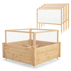 Cama de Jardín Elevada con Valla Protectora y Rejilla de Crecimiento para Cultivar Flores Vegetales y Frutas 107 x 107 x 70 cm Natural