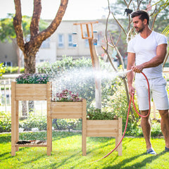 Cama Elevada de Jardín de 3 Niveles Contenedor Vertical para Plantas con Estante Abierto Orificios de Drenaje 161 x 43 x 104 cm Natural