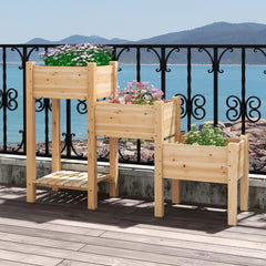 Cama Elevada de Jardín de 3 Niveles Contenedor Vertical para Plantas con Estante Abierto Orificios de Drenaje 161 x 43 x 104 cm Natural