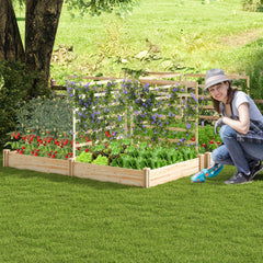 Cama de Jardín Elevada con 2 Maceteros y 3 Enrejados Kit de Macetero de Madera para Exteriores para Patio 222 x 114 x 110 cm Natural
