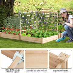 Cama de Jardín Elevada con 2 Maceteros y 3 Enrejados Kit de Macetero de Madera para Exteriores para Patio 222 x 114 x 110 cm Natural