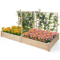 Cama de Jardín Elevada con 2 Maceteros y 3 Enrejados Kit de Macetero de Madera para Exteriores para Patio 222 x 114 x 110 cm Natural