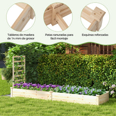 Cama de Jardín Elevada con 2 Macetero y Enrejado Kit de Macetero de Madera para Exteriores Patio y Balcón 235 x 63 x 102 cm Natural