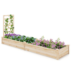 Cama de Jardín Elevada con 2 Macetero y Enrejado Kit de Macetero de Madera para Exteriores Patio y Balcón 235 x 63 x 102 cm Natural