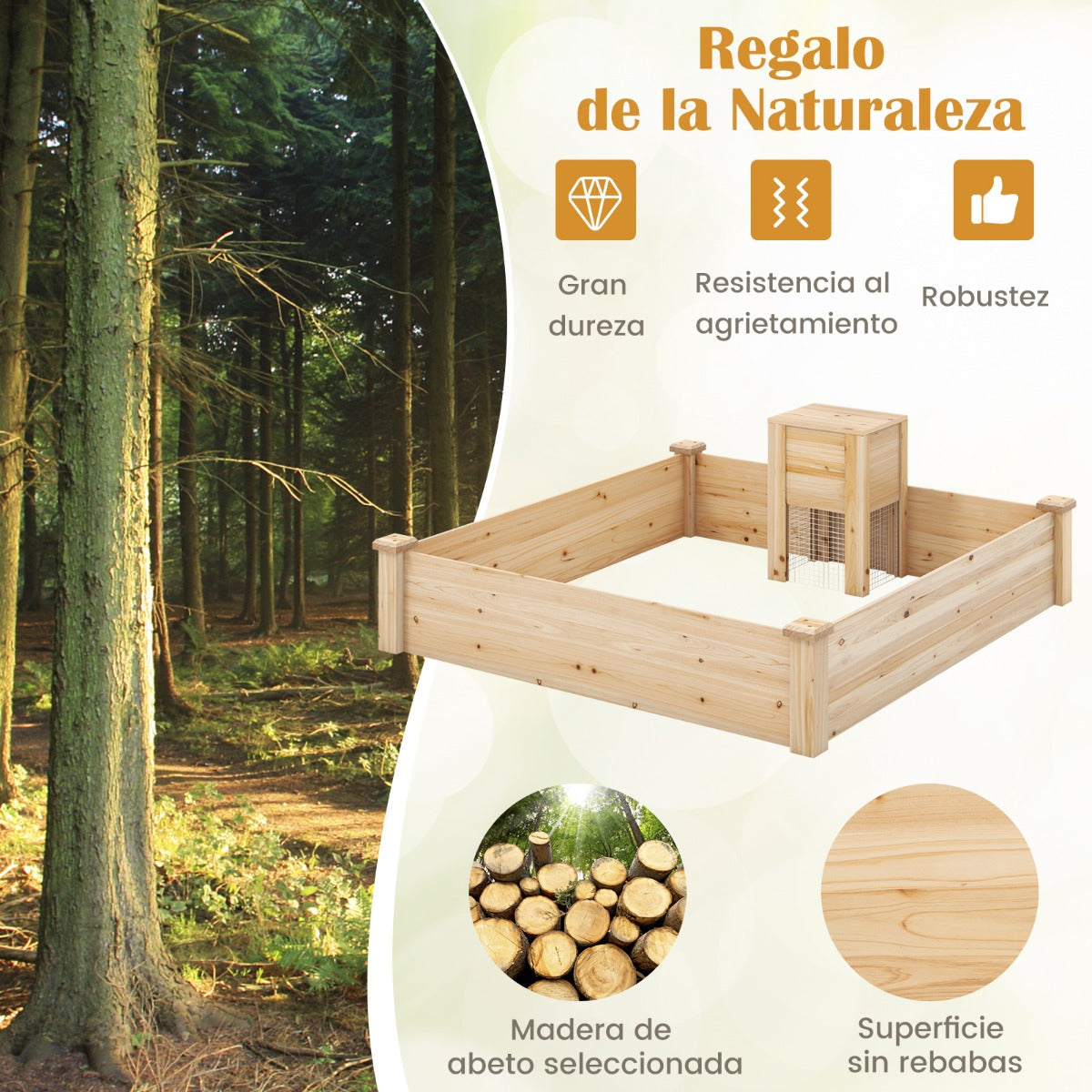 Cama de Jardín Elevada con Contenedor de Compost y Fondo Abierto Kit de Macetero de Madera para Flores Plantas 24 x 124 x 25,5 cm Natural