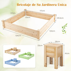 Cama de Jardín Elevada con Contenedor de Compost y Fondo Abierto Kit de Macetero de Madera para Flores Plantas 24 x 124 x 25,5 cm Natural