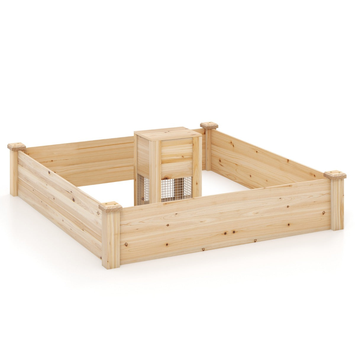 Cama de Jardín Elevada con Contenedor de Compost y Fondo Abierto Kit de Macetero de Madera para Flores Plantas 24 x 124 x 25,5 cm Natural