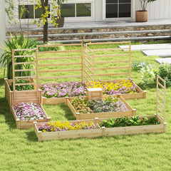 Cama de Jardín Elevada con Contenedor de Compost y Fondo Abierto Kit de Macetero de Madera para Flores Plantas 24 x 124 x 25,5 cm Natural