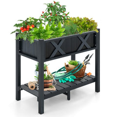 Cama de Jardín Elevada con Patas Orificios de Drenaje Estante de Almacenamiento Cama de Cultivo para Plantas Hierbas 86 x 45 x 73 cm Negro