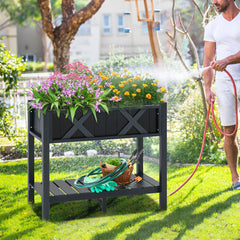 Cama de Jardín Elevada con Patas Orificios de Drenaje Estante de Almacenamiento Cama de Cultivo para Plantas Hierbas 86 x 45 x 73 cm Negro