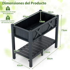 Cama de Jardín Elevada con Patas Orificios de Drenaje Estante de Almacenamiento Cama de Cultivo para Plantas Hierbas 86 x 45 x 73 cm Negro