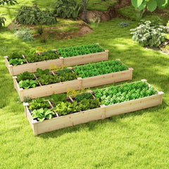 Cama Elevada de Jardín de Madera con 2 Cajas de Cultivo y Divisores Macetero Elevado para Flores Vegetales Frutas Jardinera para Patio