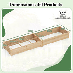 Cama Elevada de Jardín de Madera con 2 Cajas de Cultivo y Divisores Macetero Elevado para Flores Vegetales Frutas Jardinera para Patio