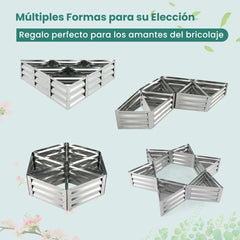 Cama Elevada Triangular Galvanizada para Jardín con Guantes Kit de 6 Cajas Metálicas para Vegetales Flores Hierbas 150 x 150 x 30 cm Plata