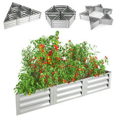 Cama Elevada Triangular Galvanizada para Jardín con Guantes Kit de 6 Cajas Metálicas para Vegetales Flores Hierbas 150 x 150 x 30 cm Plata