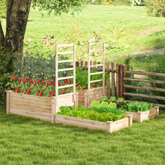 Cama Elevada de Jardín de 2 Niveles con Enrejado Fondo Abierto Cultivo de Flores Cantero Rectangular para Patio 223 x 64 x 134 cm Natural