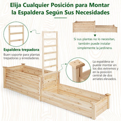 Cama Elevada de Jardín de 2 Niveles con Enrejado Fondo Abierto Cultivo de Flores Cantero Rectangular para Patio 223 x 64 x 134 cm Natural